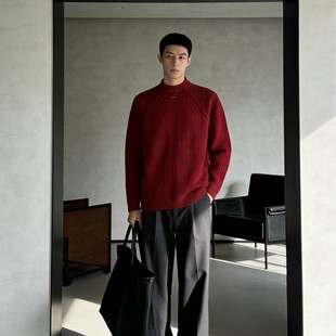 本命年红色毛衣男款秋冬季人夫感穿搭慵懒针织衫高级感内搭打底衫