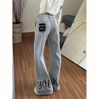 美式字母印花修身直筒裤男款秋冬
