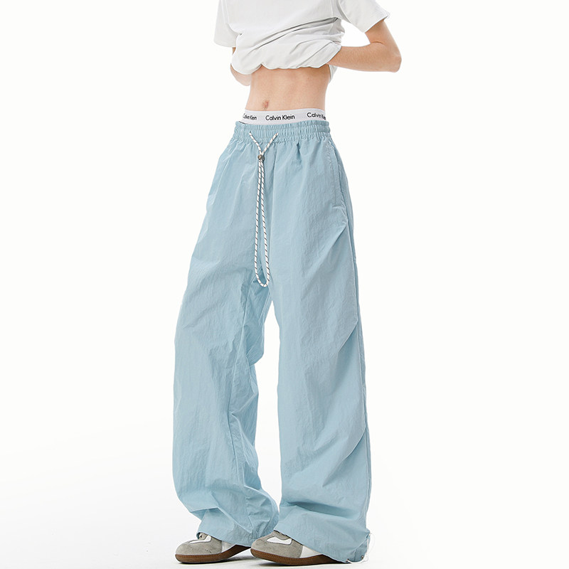 多巴胺湖蓝色褶皱伞兵裤男夏季