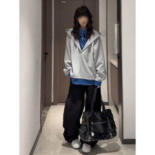 假两件格子衬衫领卫衣男女款春装高质量重磅上衣情侣休闲连帽外套