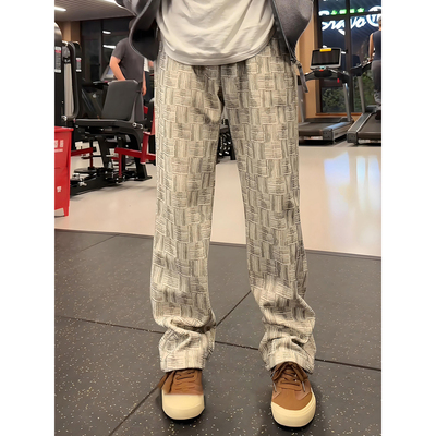 白色扎染格纹休闲裤男款冬季