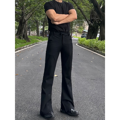 黑色微喇弯刀西裤男秋季美式高街