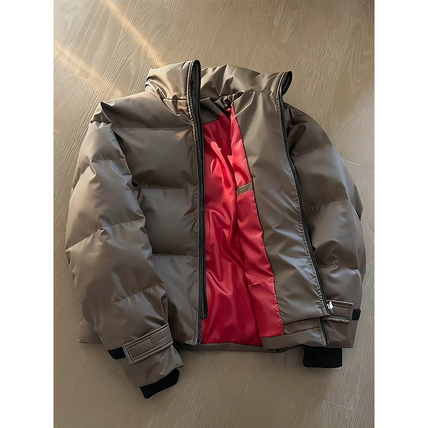 咖啡色假两件羽绒棉服男冬季