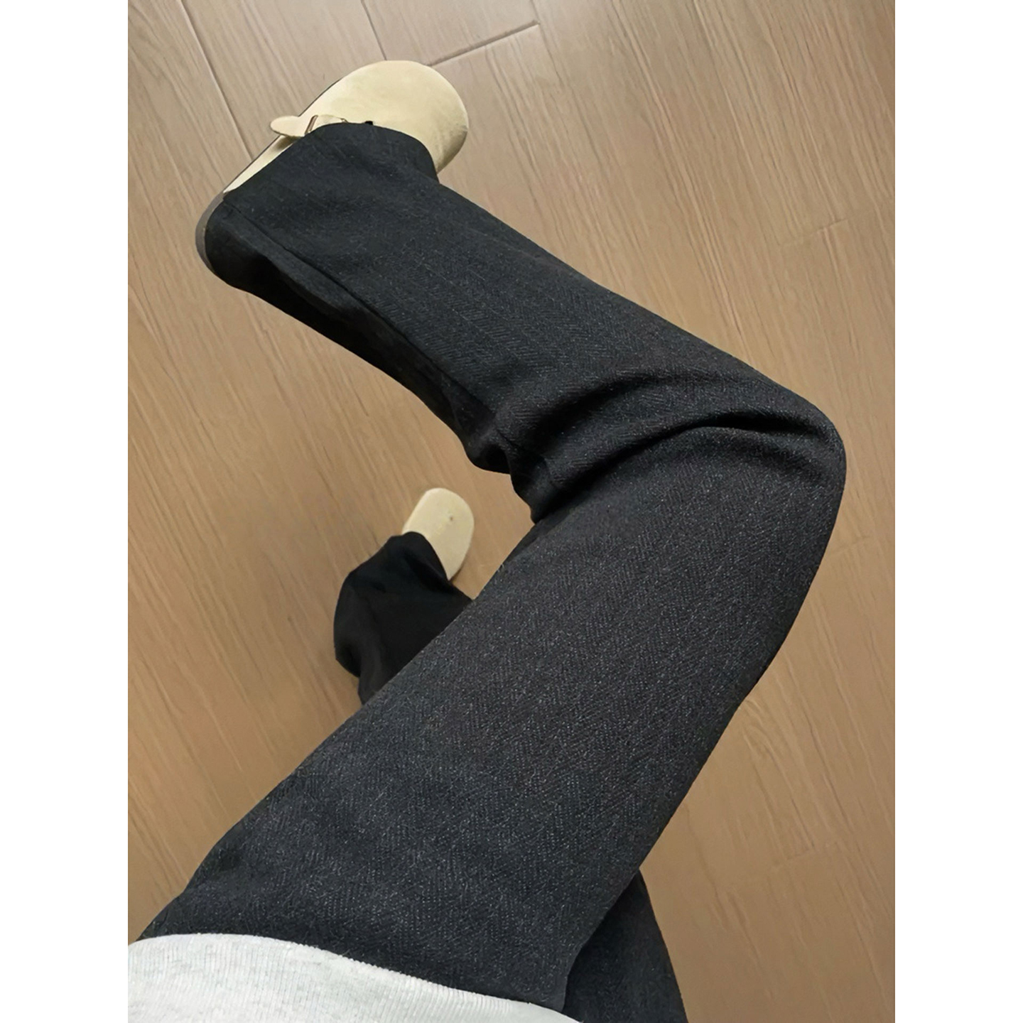 黑色人字纹针织卫裤男秋冬