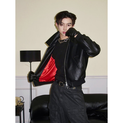 美式boxy短款皮衣外套男高级感