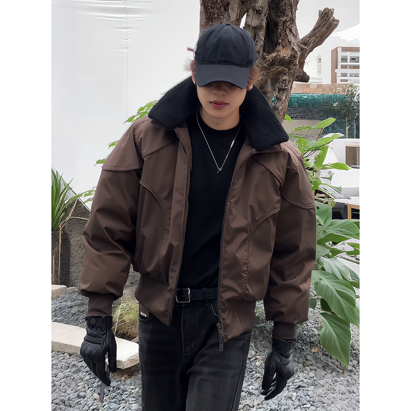 羊羔毛短款毛领棉服男冬季