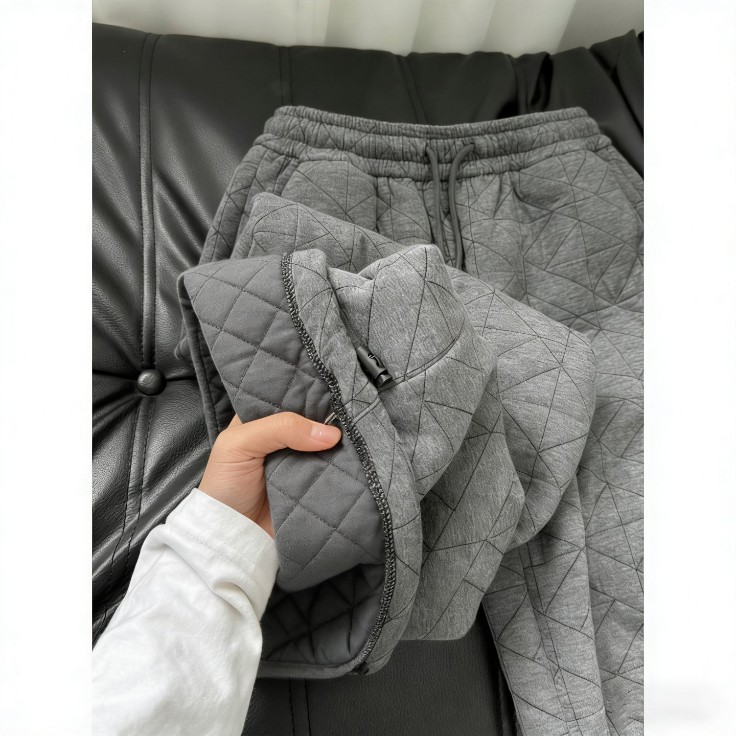 灰色菱形格棉裤男加厚东北外穿