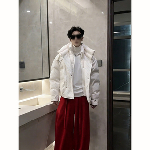 冬季 假两件羽绒棉服男款 高级感痞帅加厚棉衣双领设计外套 短款 美式