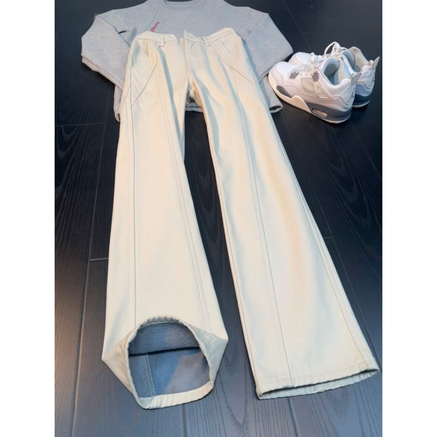 米白色斜切牛仔裤男款春季加绒加厚直筒裤子美式百搭显瘦弯刀长裤,男装,牛仔裤,淘宝优惠券,粉丝福利购,淘宝优惠卷