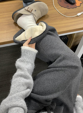 深灰色糯米卫裤男女秋冬季宽松bf慵懒风裤子加绒加厚羊羔绒阔腿裤