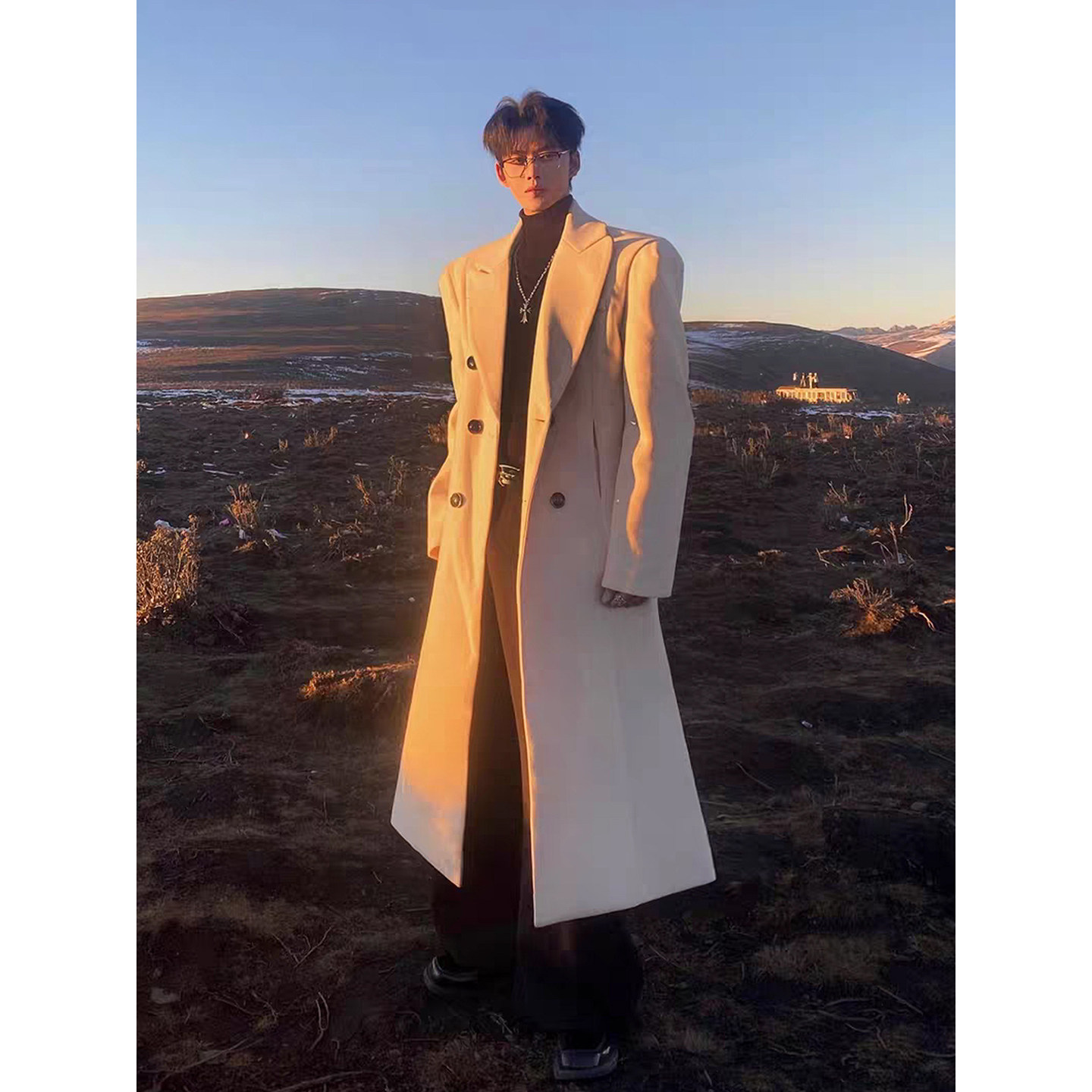 英伦风高质感穿搭垫肩毛呢大衣男冬季中长款设计廓形教父风衣外套,男装,毛呢大衣,淘宝优惠券,粉丝福利购,淘宝优惠卷