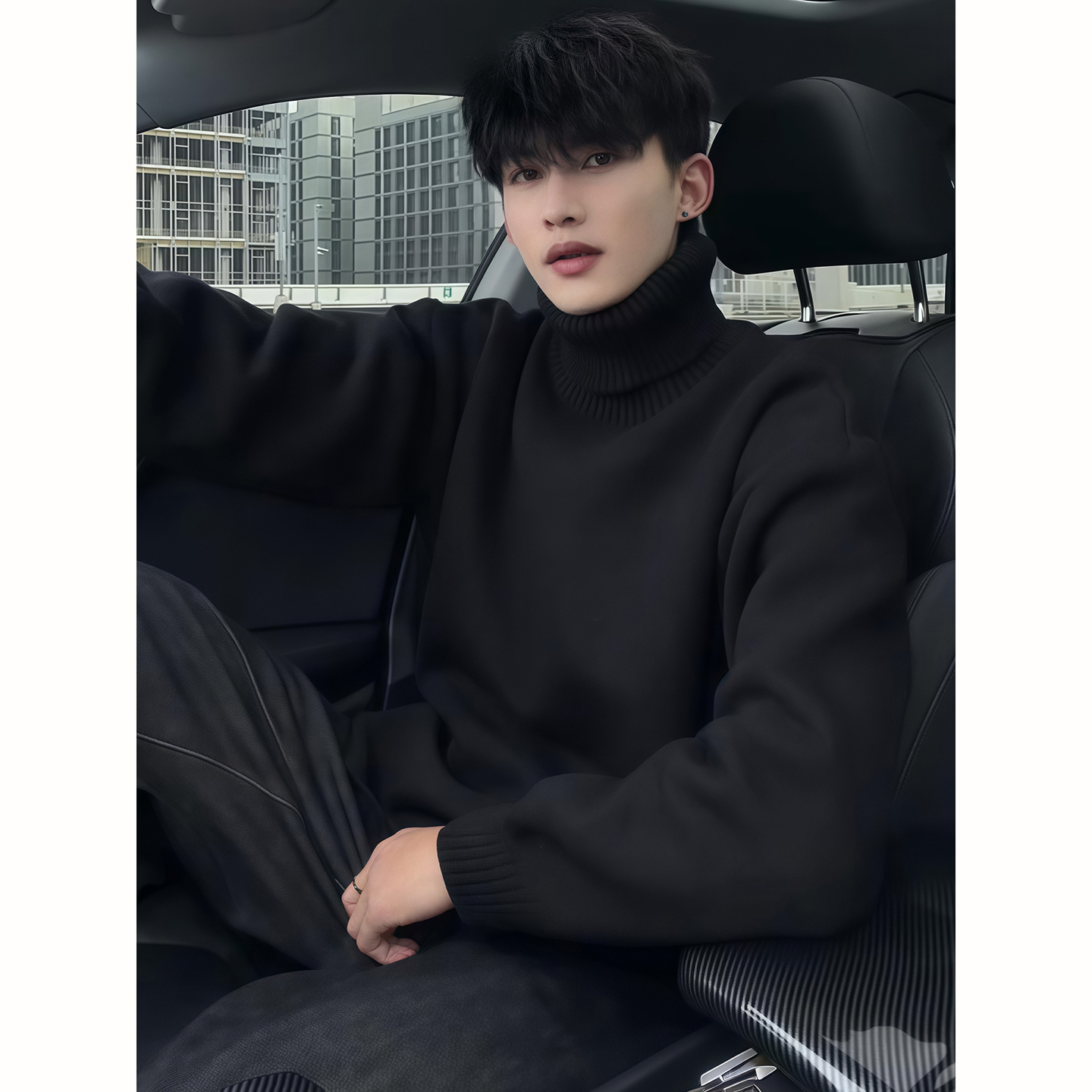 黑色高领毛衣男款冬季加绒加厚