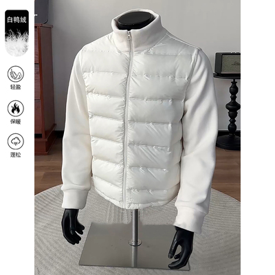 米白色立领排骨羽绒服男款冬季