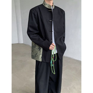新中式拼接蕾丝西装外套春秋设计感休闲西服男生成人礼服装中山装