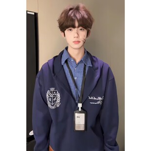 cleanfit格子假两件衬衫男女款秋季小众设计感拼接卫衣学院风外套