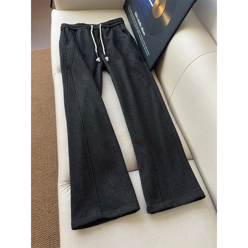 黑色斜切灯芯绒裤子男款秋冬