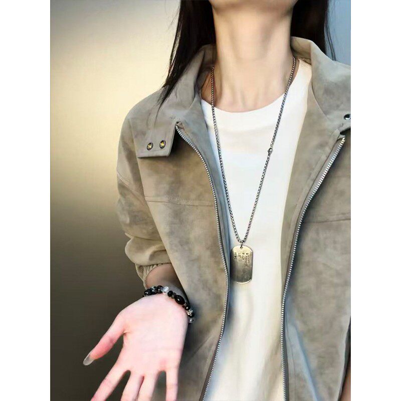 灰色扎染pu皮衣外套男春季美式复古飞行夹克棉服高级感立领棒球服