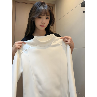 白色半高领德绒打底衫男款秋冬