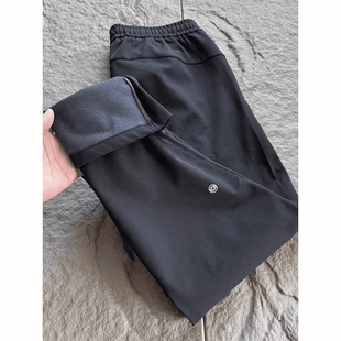 子户外加绒加厚休闲裤 锥形侧拉链直筒裤 男冬季 黑色三防软壳冲锋裤