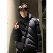黑武士斜拉链排骨羽绒服男款冬季轻量化保暖棉服美式短款连帽外套