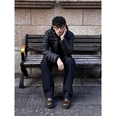 美式轻薄排骨连帽羽绒服男高级感