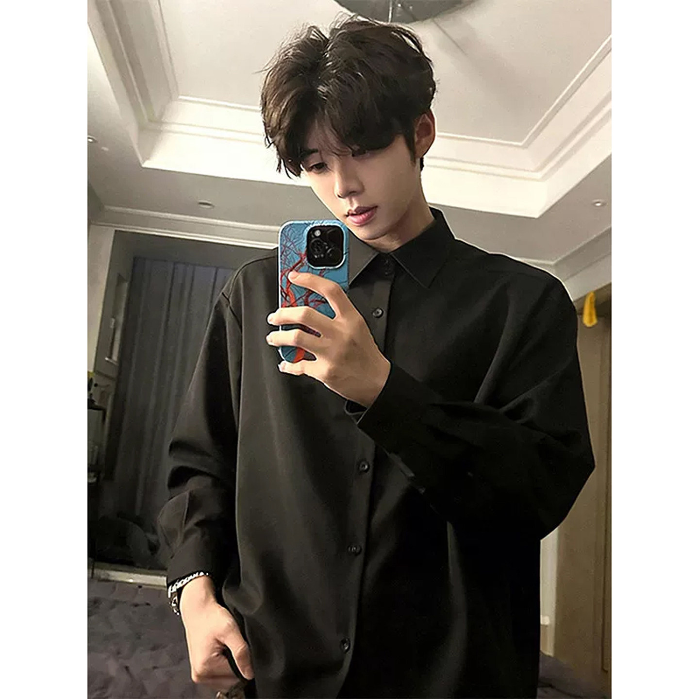 那不勒斯黑衬衫男士户外通勤dk制服外套秋冬加绒西装内搭痞帅衬衣,男装,衬衫,淘宝优惠券,粉丝福利购,淘宝优惠卷