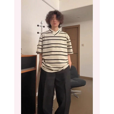 设计感不规则领韩式短袖男夏季