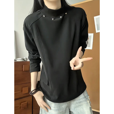 黑色半高领德绒打底衫男秋冬