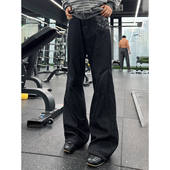 丹宁色A字微喇牛仔裤 高街显瘦直筒裤 男蛇纹拼接原牛弯刀裤 子美式