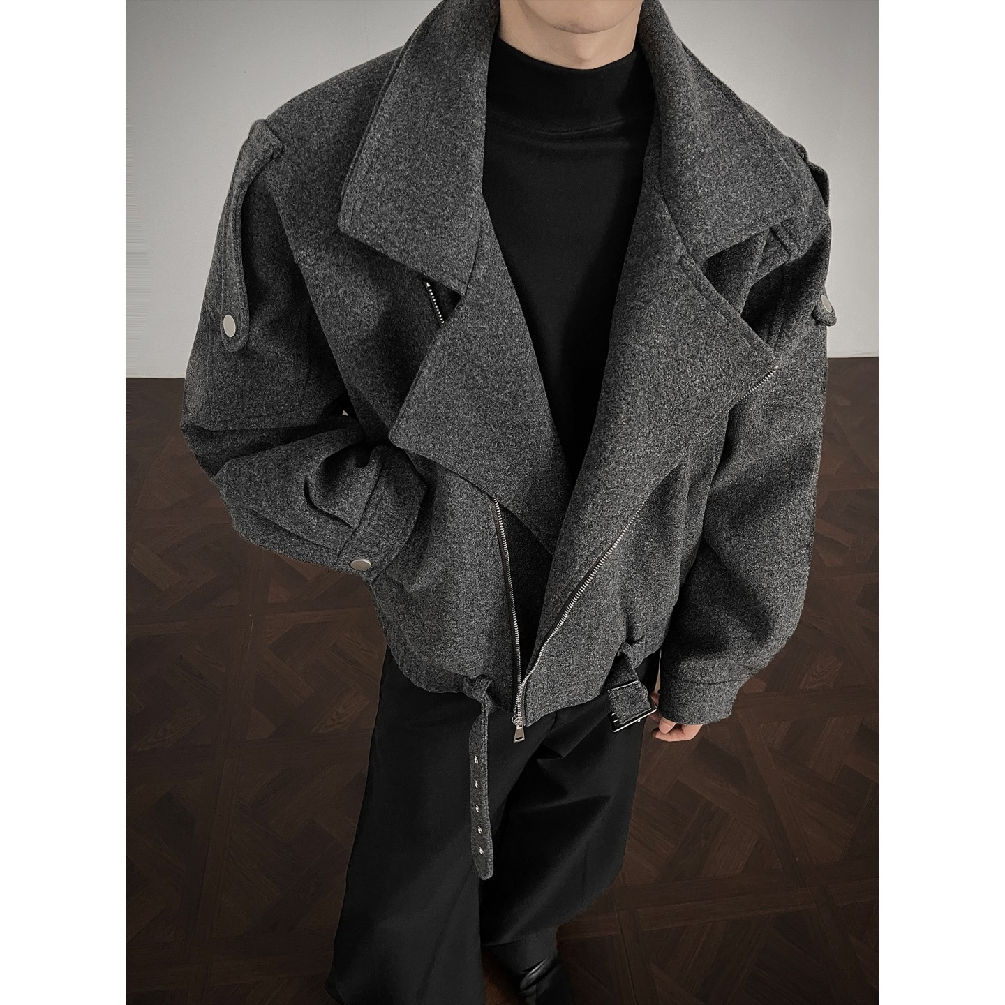 韩系英伦风短款毛呢男装外套冬季