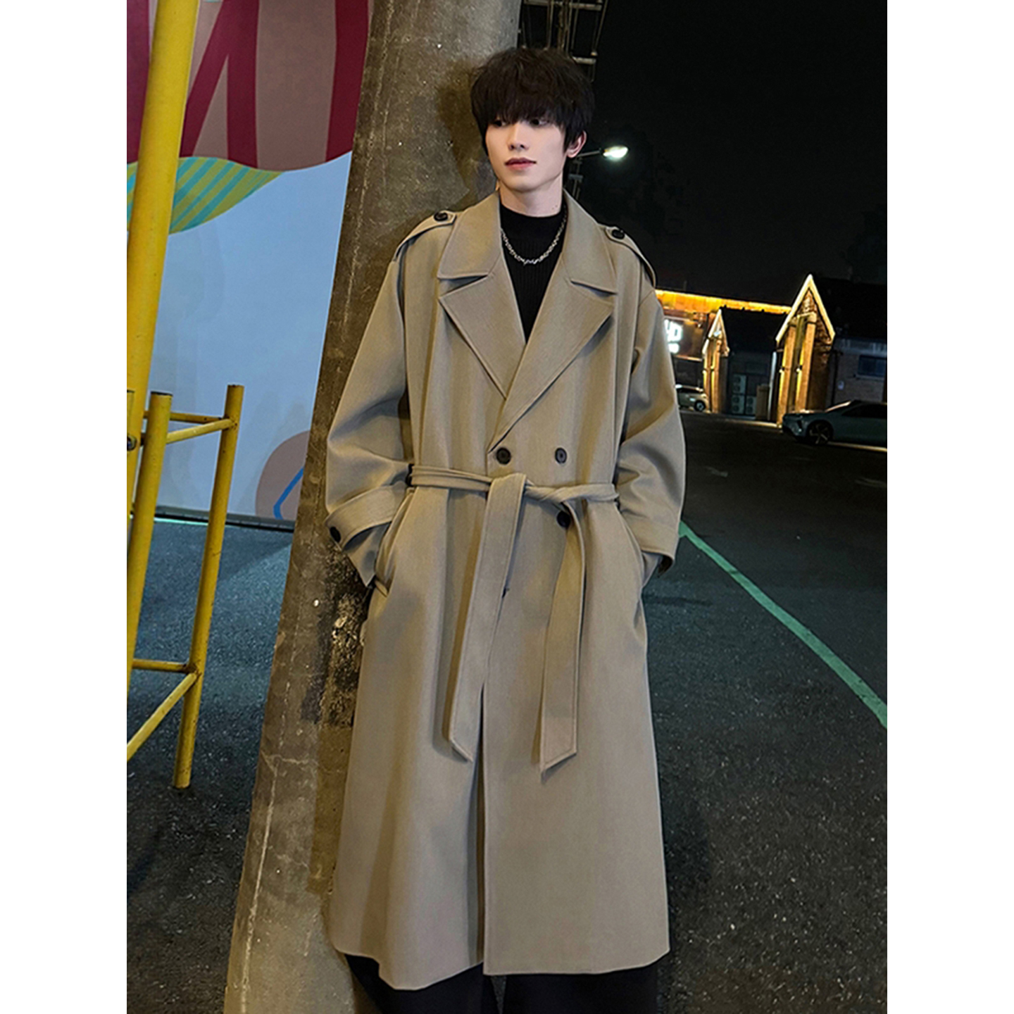 卡其色双排扣毛呢大衣秋冬高级感