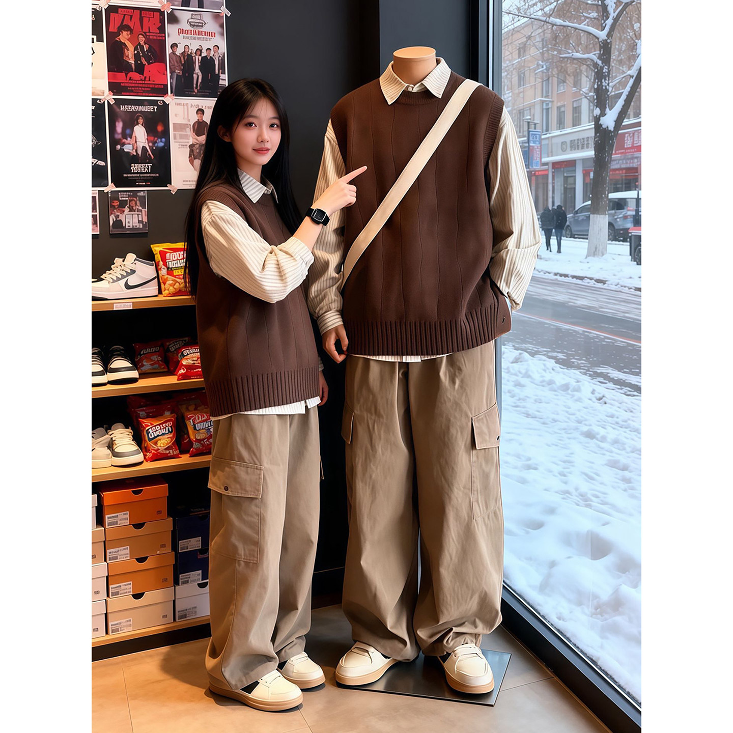 美拉德咖啡色针织背心男款侧开叉叠穿无袖马甲老钱风高级感毛线衣,男装,常规马甲,淘宝优惠券,粉丝福利购,淘宝优惠卷