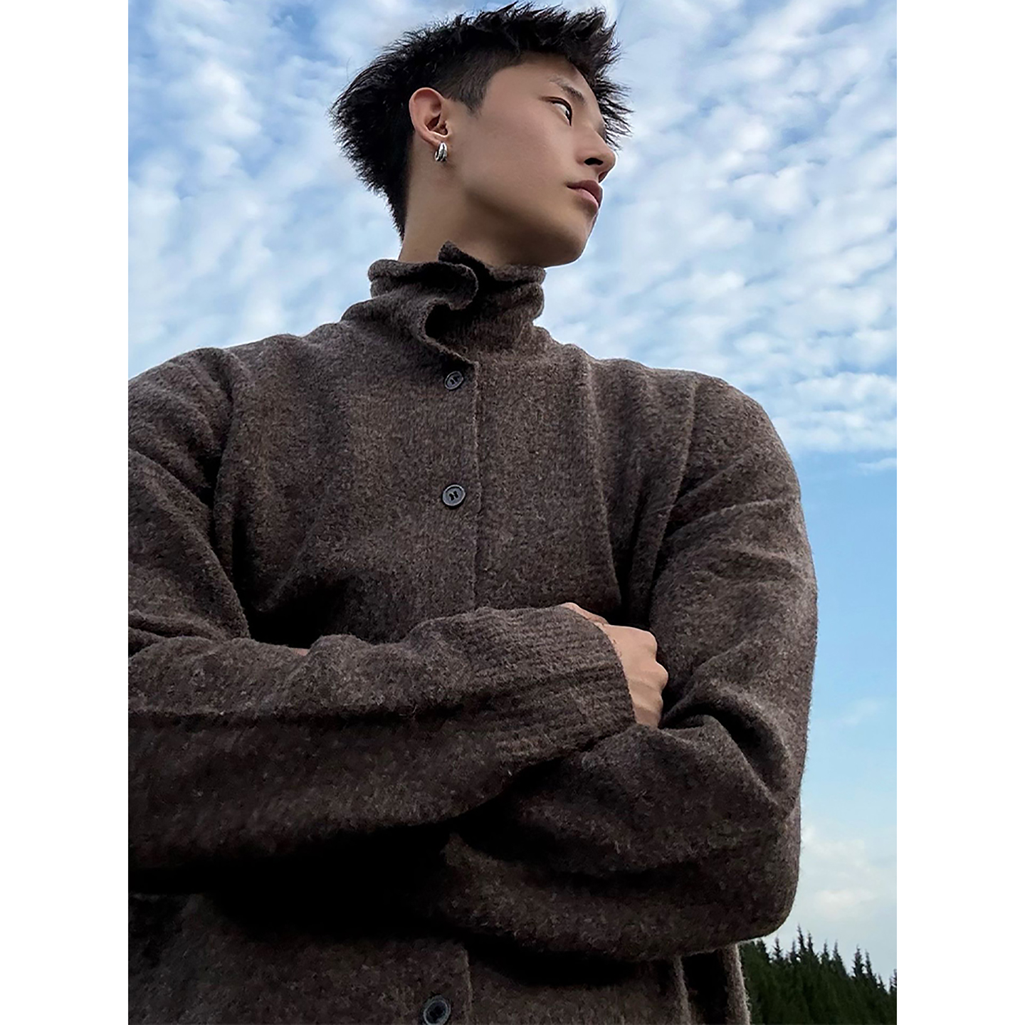 韩版半高领毛衣开衫男款秋季贵气