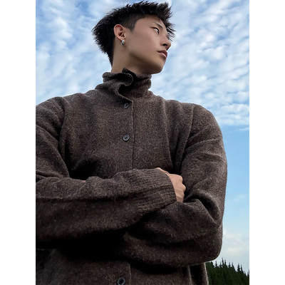 韩版半高领毛衣开衫男款秋季贵气