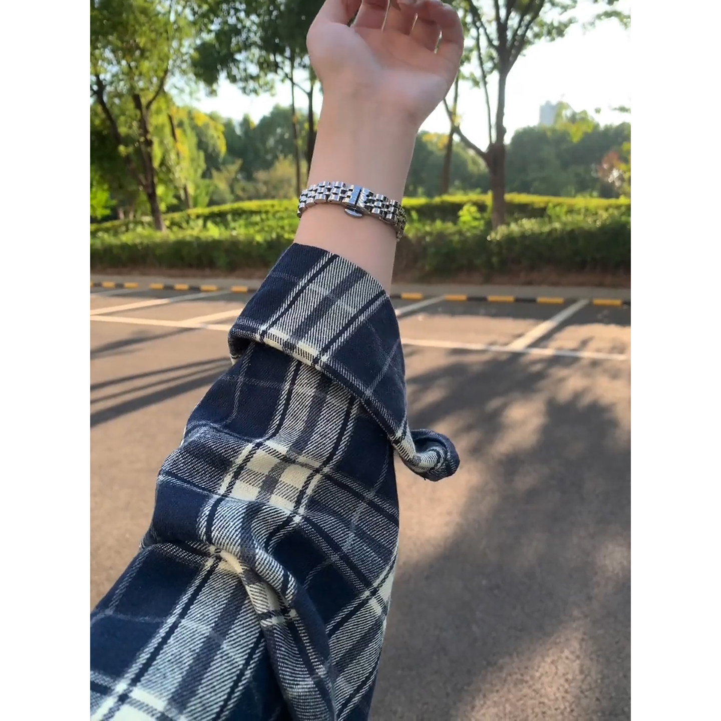 藏青色格子磨毛衬衫男美式复古