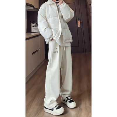 米白色银狐绒卫裤男款美式潮牌