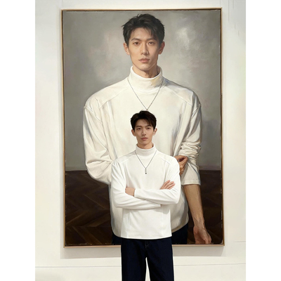 白色半高领德绒长袖t恤春季美式