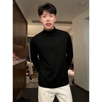 黑色半高领德绒打底衫男款冬季