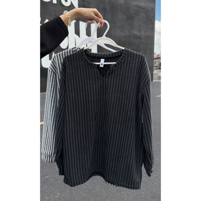 雪尼尔小香风V领长袖t恤男秋季