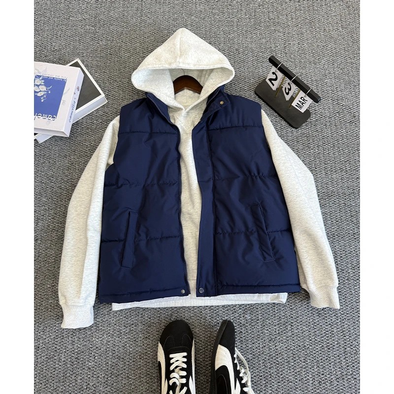 藏青色短款棉服马甲男秋冬潮牌