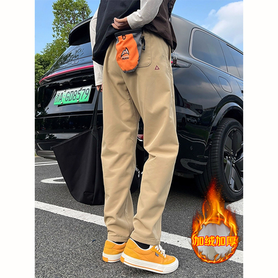 卡其色加绒加厚裤子男秋冬防风