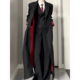 黑色巴尔玛肯风衣男英伦风高级感西装 领外套黑红撞色长款 收腰大衣