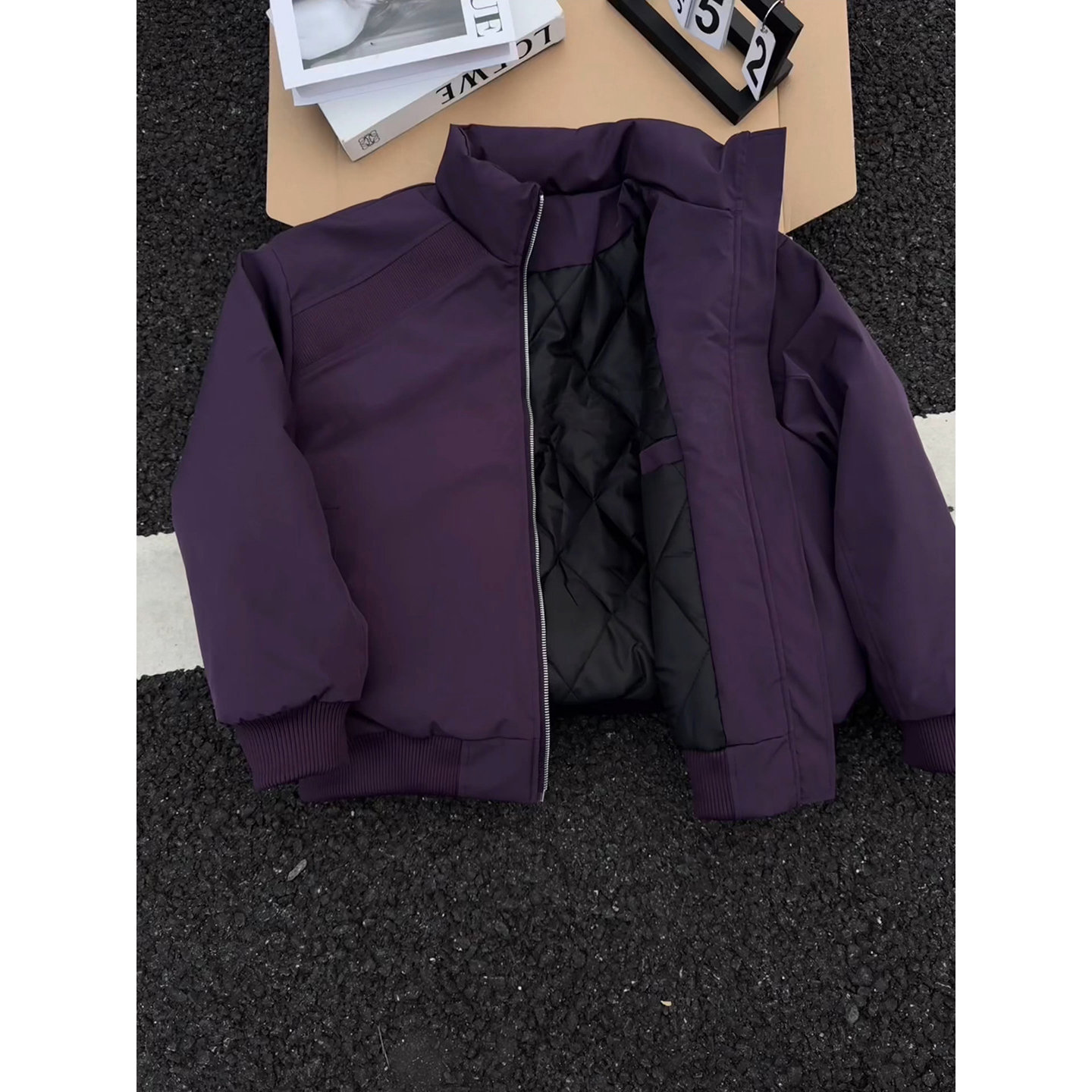 乌梅紫色飞行夹克棉服男冬季