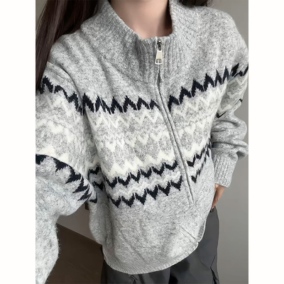 费尔岛撞色半高领开衫男款秋冬季