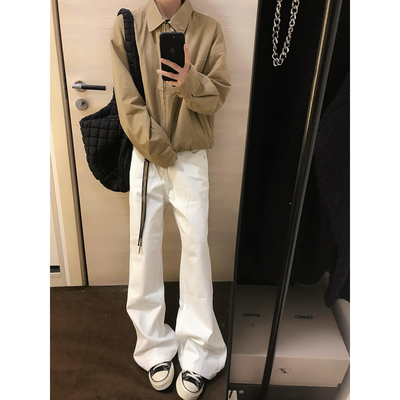 白色男式微喇牛仔裤美式高个子