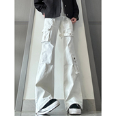 牛仔裤 男美式 机能多口袋裤 白色绑带vibe微喇工装 子直筒显瘦休闲裤