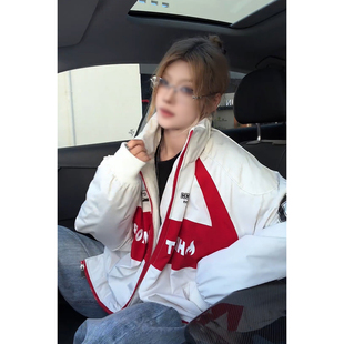 加厚立领赛车服棉衣高级感情侣外套 冬季 美式 高街vibe机车棉服男款