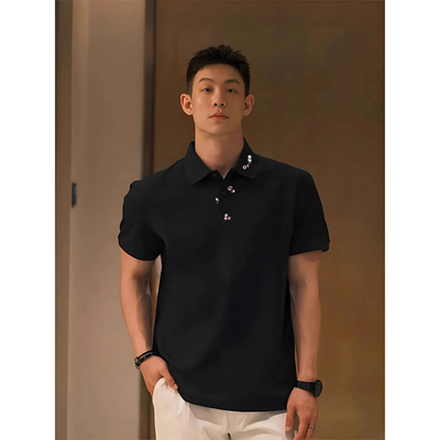 花朵刺绣短袖polo衫男夏季高级感