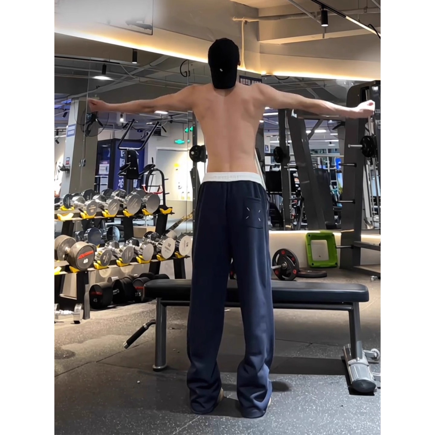 藏青色腰头拼色弯刀卫裤男秋季