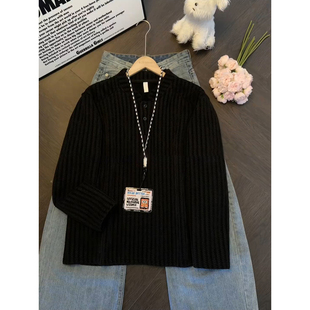 雪尼尔亨利领polo衫长袖t恤秋冬内搭加绒打底衫男鱼骨纹卫衣外套